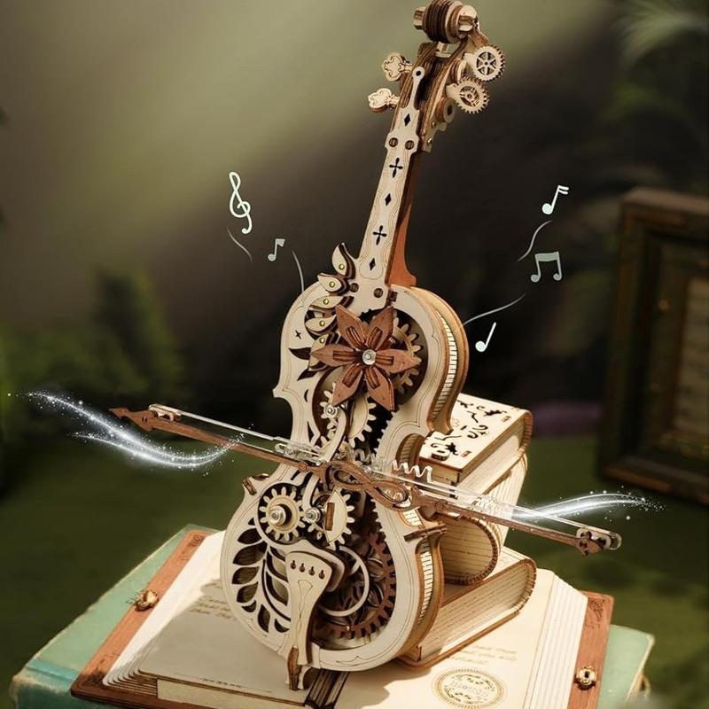 ROBOTIME AMK63 Magic Cello Adults 3D Puzzles -3D Wooden Puzzles for Adults - Wooden Music Box Puzzle to Build - Enjoy the Elegant and Beautiful Melody Unique Music Gift Hobby Kits Great Christmas Gifts Halloween Gifts Birthday Gifts