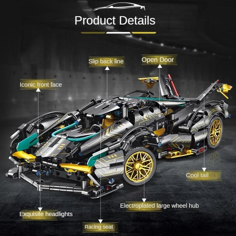 Technic Car Model 1:14 Black Gold V12 Sports Car Assembled Blocks Boy Hands-On Brain Educational Toy Holiday Gift 1012pcs Building Block Toys Set buildingbrickset