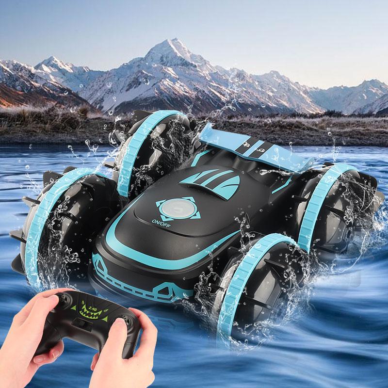 Remote Control Amphibious Car, 1 Set Waterproof 4 Wheel Drive RC Stunt Car, All-terrain Water Beach Pool Toy for Boys & Girls