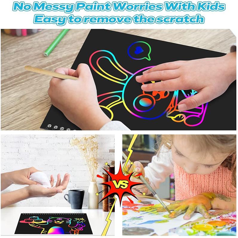 Scratch Paper Art Set for Kids: 2 Pack Scratch Off Art Notebook Crafts Christmas Gifts for Kids Ages 3-12 Girls Boys Birthday Thanksgiving Easter Valentine's Party Favor Games DIY Activity