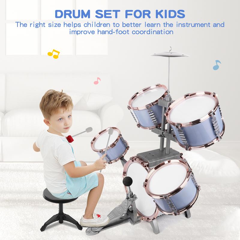 M SANMERSEN Kids Toys Jazz Drum Set - Upgraded Rock Drum Kit with Stool Musical Instruments Educational Birthday Christmas Toys Gifts for Toddlers Child Boys Girls Aged 3 4 5 6 7 8 Year Old