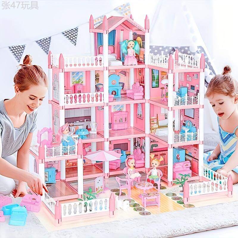 Doll House, Dollhouse For Girls Pretend-Play DIY Dollhouse Kit - 4-Story 11 Rooms Playhouse With 4 Dolls Toy Figures, Furniture And Accessories Set Gift Toy For Kids Ages 3 4 5 6 7 8+