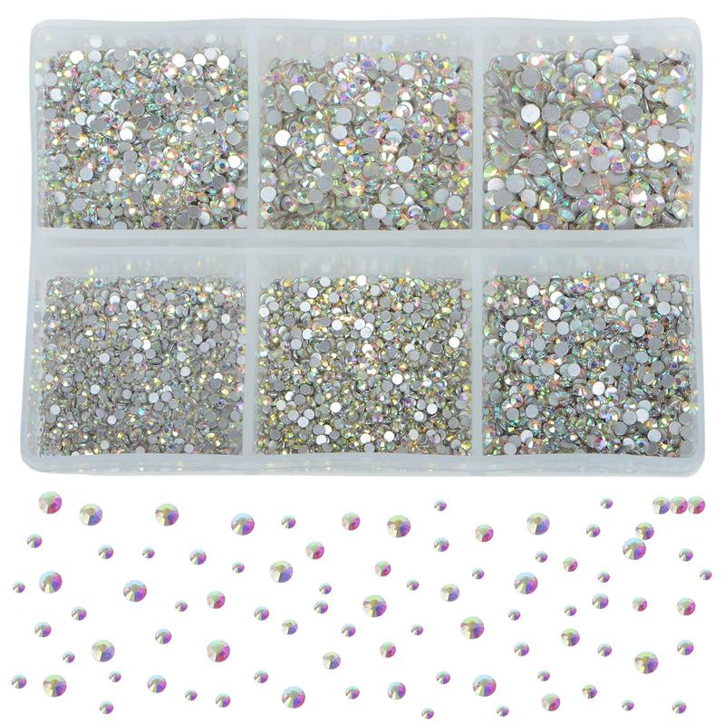 7200 Pieces 6 Mixed Sizes Glue Fix on Glass Rhinestones Round Crystal Gems Flatback for DIY Jewelry Making with one Picking Pen (6-Sizes 7200PCS, Crystal AB)