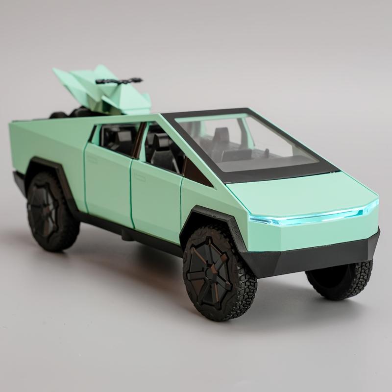 1:32 scale Tesla alloy pickup Cybertruck, toy model with music lights, friction pull back car, collectible for car enthusiasts