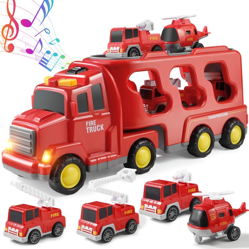 5-in-1 Container Truck Toy, includes four different types of mini cars inside, featuring realistic details and high-quality design