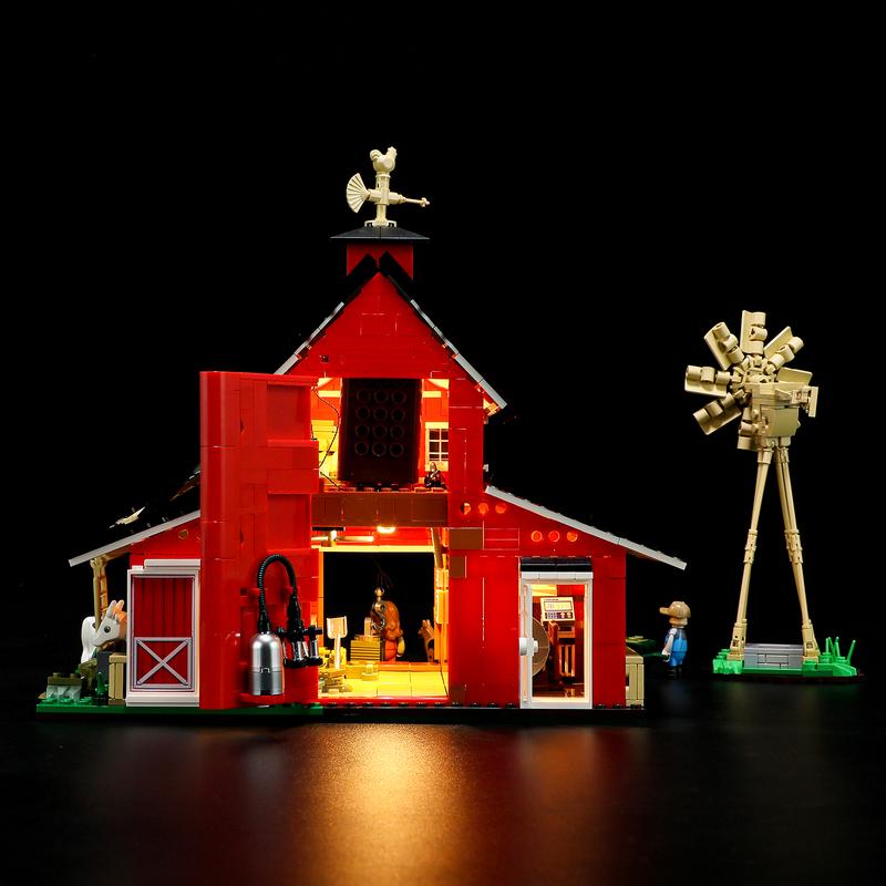 Funwhole Farm Cow-Barn Lighting Building-Bricks Set - 1368 Pcs-Farm Life Cow Barn House Collection  LED Light Building Construction Set  -Farm Animals Collection Holiday Gift for Adults and Teen