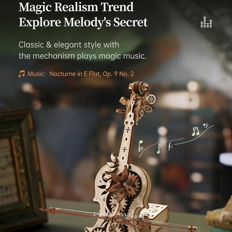 ROBOTIME AMK63 Magic Cello Adults 3D Puzzles -3D Wooden Puzzles for Adults - Wooden Music Box Puzzle to Build - Enjoy the Elegant and Beautiful Melody Unique Music Gift Hobby Kits Great Christmas Gifts Halloween Gifts Birthday Gifts