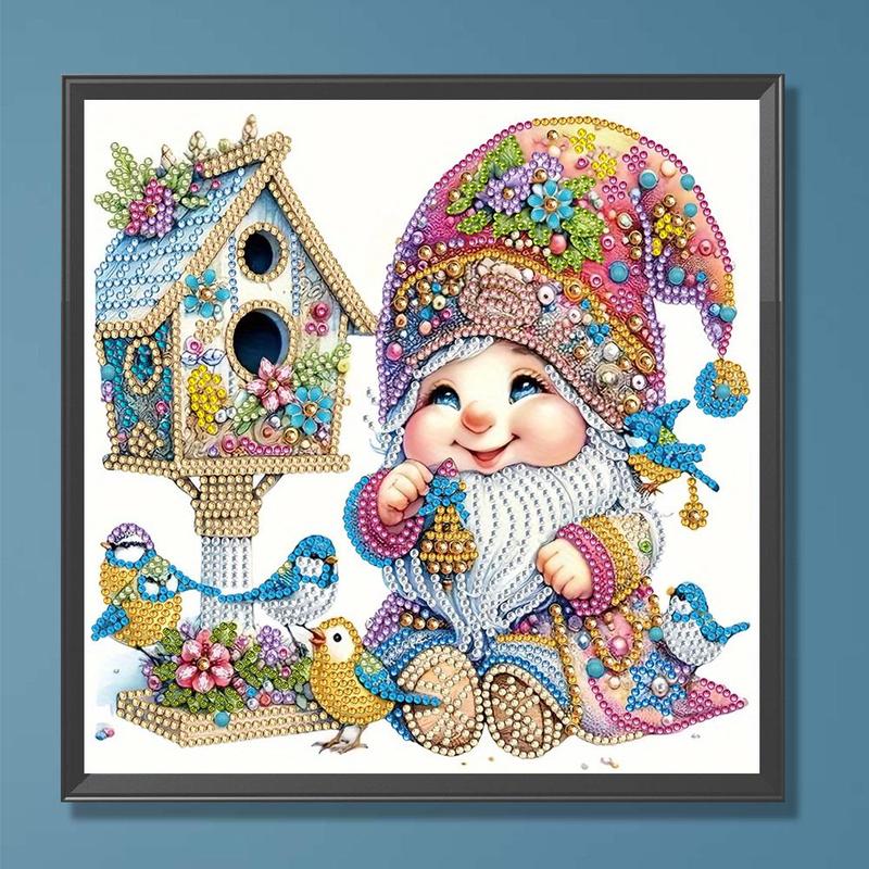 Gnome Doll & Bird Pattern Irregular Shaped Diamond Art Painting Kit without Frame, DIY 5D Diamond Arts Painting Kit, Wall Art Decor for Home