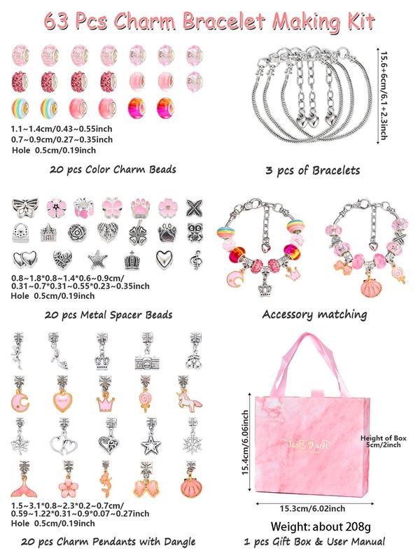 Cute Colorful Beaded Making Kit, Including Beads, Charms, Chain, Jewelry Making Kit for Bracelet Necklace Earrings