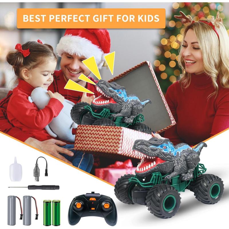 Dinosaur Remote Control Car, 2.4GHz RC Mega Monster Truck Toys for Toddlers, Dinosaur Toys with Light, Sound & Spray, Indoor Outdoor All Terrain Electric Toys for 2 3 4 5 6 7 8-12 Kids Boys