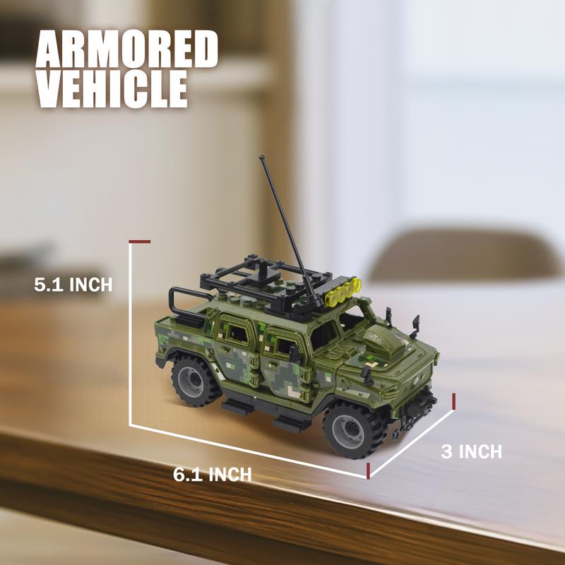 HI-REEKE Military Vehicles Building Block Set, WW2 Army Battle Car Toy for Teen Green-130pcs