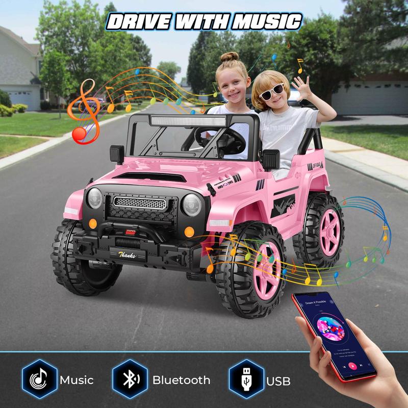 Hikole 24V Ride-On Jeep for Big Kids, 2-Seater with Remote and Parent Control, 4x200W Motors, 4WD Power Wheels, Electric Vehicle with Storage