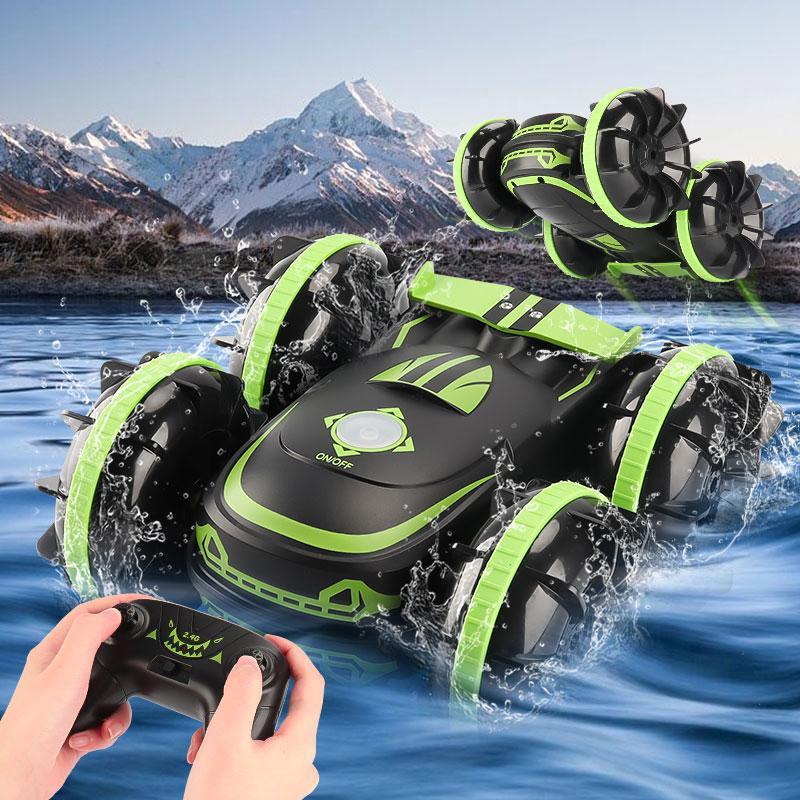 Remote Control Amphibious Car, 1 Set Waterproof 4 Wheel Drive RC Stunt Car, All-terrain Water Beach Pool Toy for Boys & Girls