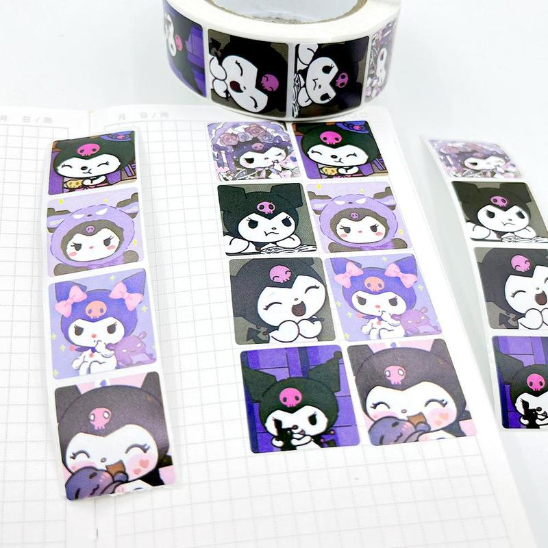 Sanrio Kuromi Pattern Sticker, 500pcs roll Long Cute Sticker, Durable Journal Book Sticker, Suitable for DIY Notebook Decoration