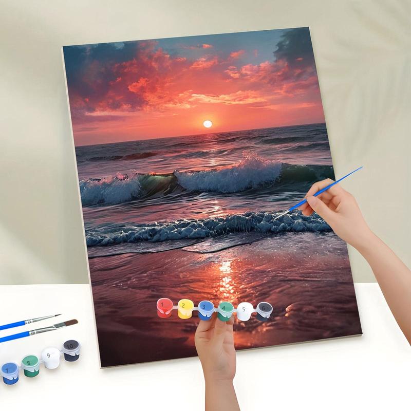 Sea & Sky Pattern Oil Painting Kit without Frame, 1 Set DIY Oil Painting Kit by Numbers with Brush, DIY Painting Supplies for Beginner Adults