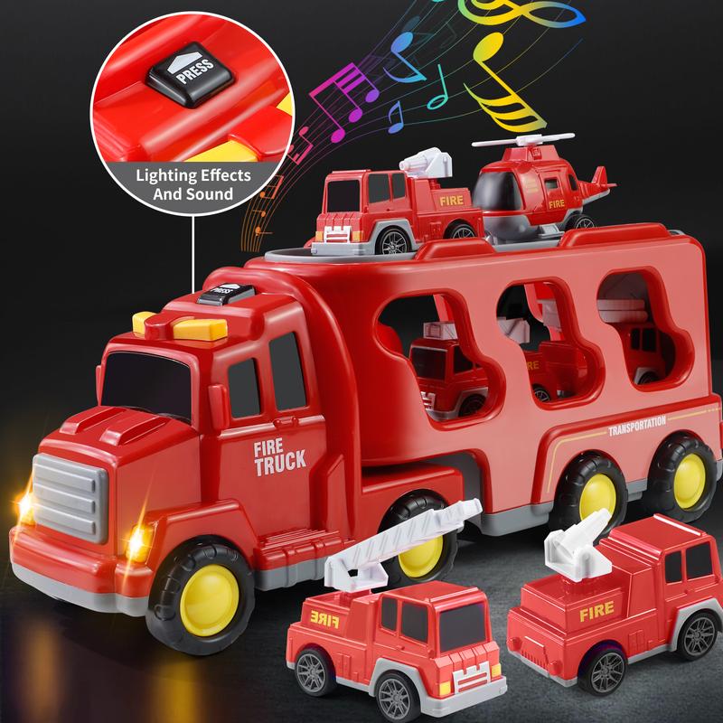 5-in-1 Container Truck Toy, includes four different types of mini cars inside, featuring realistic details and high-quality design