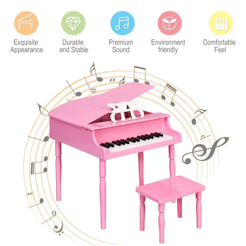 [AffiliateLive] COSTZON Classical Kids Piano, 30 Keys Wood Toy Grand Piano with Music Stand and Bench, Mini Musical Toy for Child, Ideal for Children's Room