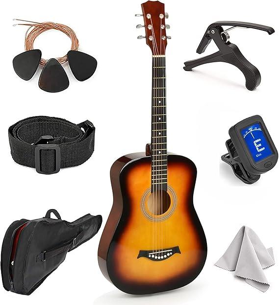 Classical Acoustic Guitar For Kids By MasterPlay- 30” Beginner Guitar For Learners- Accoustic String Guitar Starter Kit: Guitar Bag, Tuner, Strap, Extra Strings, Picks, Wash Cloth, Capo, Black, Blue, Pink, Red, Sunburst