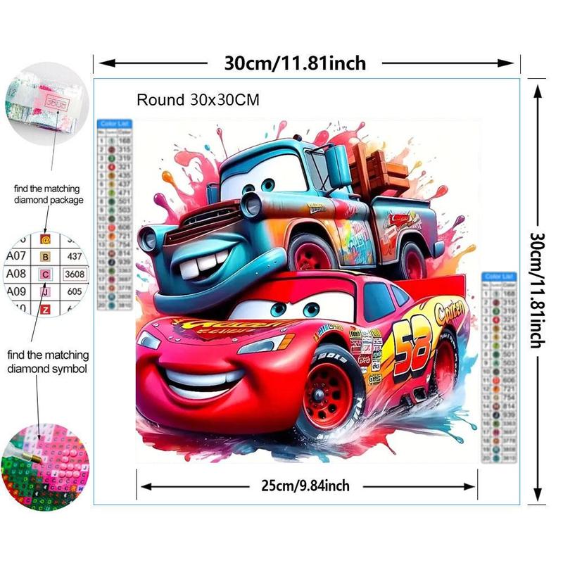 Cartoon Car Pattern DIY Diamond Arts Colorful Painting Kit without Frame, DIY 5D Diamond Arts Colorful Painting for Bedroom Home Wall Decor