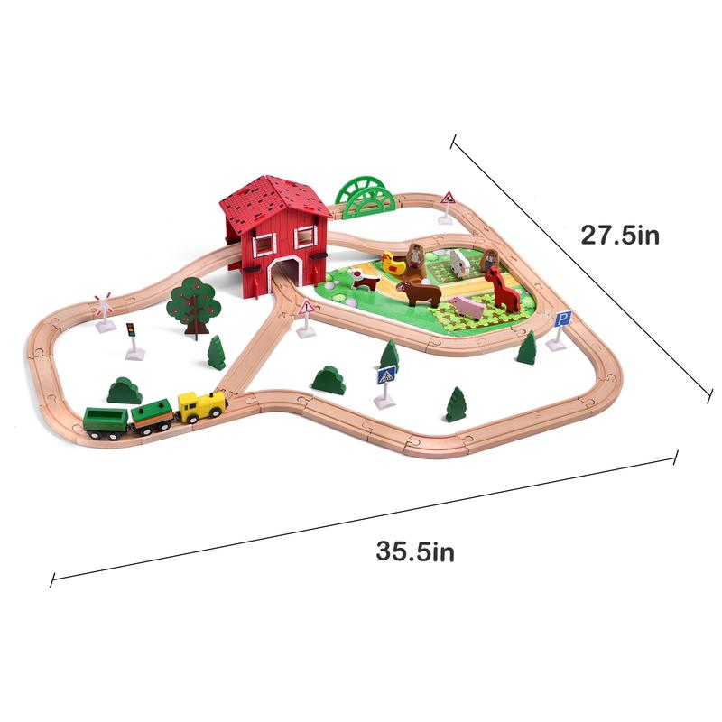 77PCS Wooden Train Set Magnetic Trains and Farm Railway Tracks for Kids Toddlers Toys Birthday Gifts