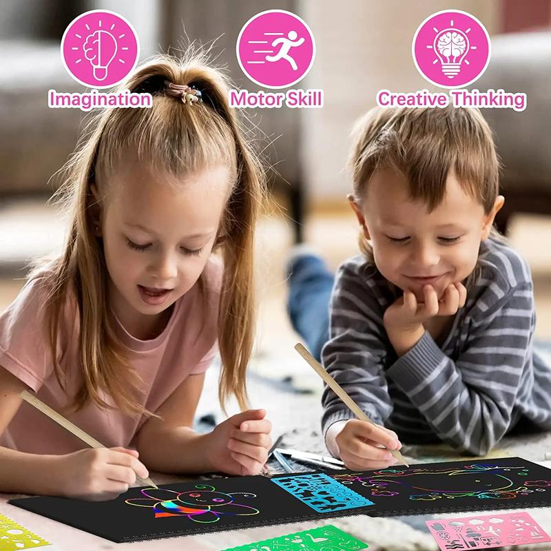 Scratch Paper Art Set for Kids: 2 Pack Scratch Off Art Notebook Crafts Christmas Gifts for Kids Ages 3-12 Girls Boys Birthday Thanksgiving Easter Valentine's Party Favor Games DIY Activity