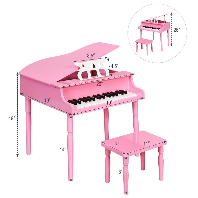 [AffiliateLive] COSTZON Classical Kids Piano, 30 Keys Wood Toy Grand Piano with Music Stand and Bench, Mini Musical Toy for Child, Ideal for Children's Room