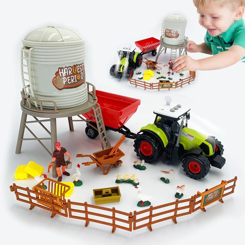 Farm Animals Toys Set, Kids Farmhouse Barn Toy Combine Harvester Tractor, Learning Toy Gift for Kids Boy Girl 3-8 Years Old