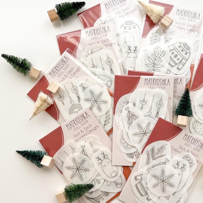 Christmas Stick & Stitch Embroidery Patterns, Embroidery Transfers for clothing, Stick and Sew Pack, Embroidery Pack, Beginner Embroidery different stitch