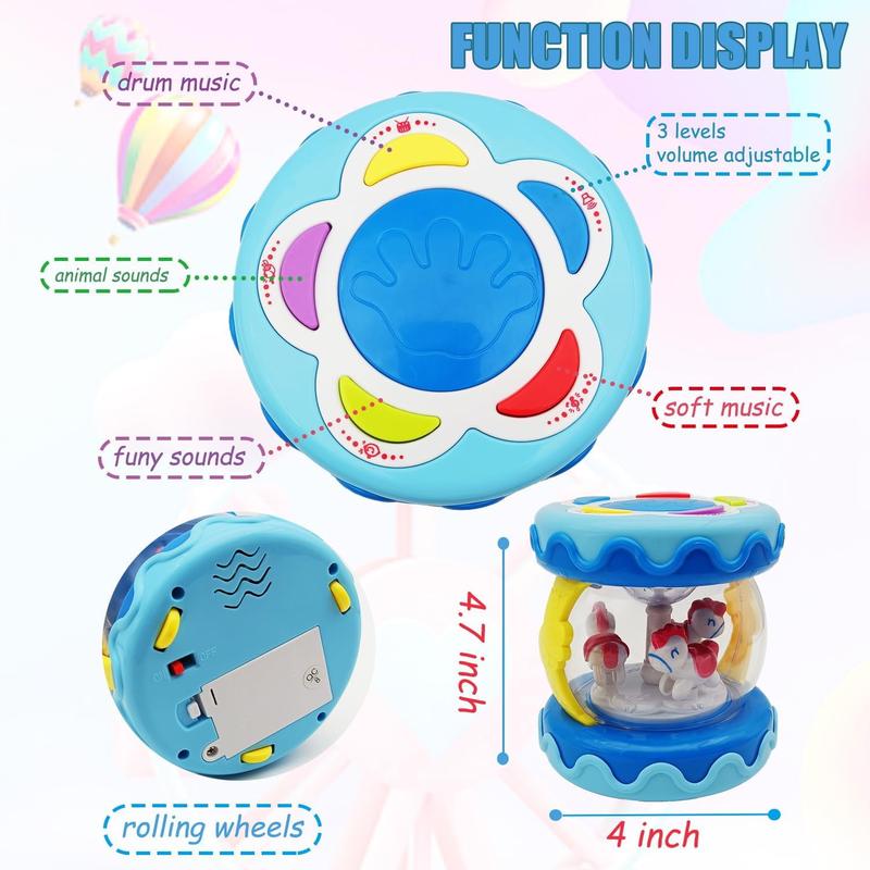 Light Up Musical Drum Toys for Boys Girls, 360 Degree Rotating Toy, Birthday Christmas Gifts