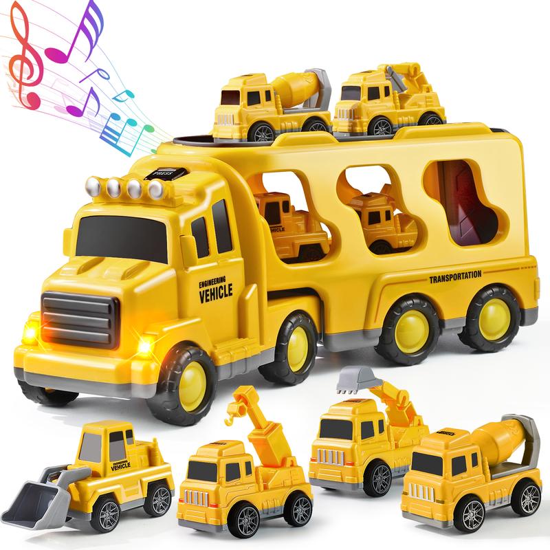 5-in-1 Container Truck Toy, includes four different types of mini cars inside, featuring realistic details and high-quality design