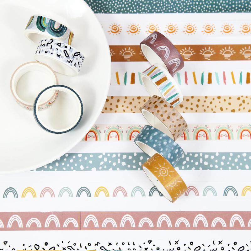 Boho Style Washi Tape Set, 12 Rolls Colorful Decorative Tape, Cute Masking Tape for Journaling, Scrapbooking, DIY Crafts, Planner, Gift Wrapping