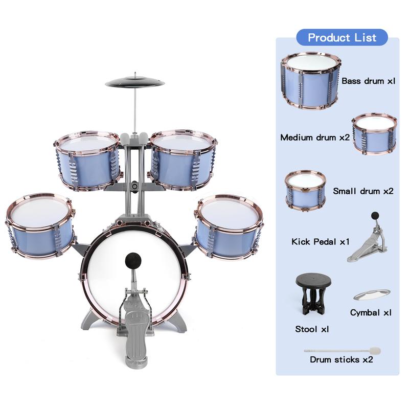 M SANMERSEN Kids Toys Jazz Drum Set - Upgraded Rock Drum Kit with Stool Musical Instruments Educational Birthday Christmas Toys Gifts for Toddlers Child Boys Girls Aged 3 4 5 6 7 8 Year Old