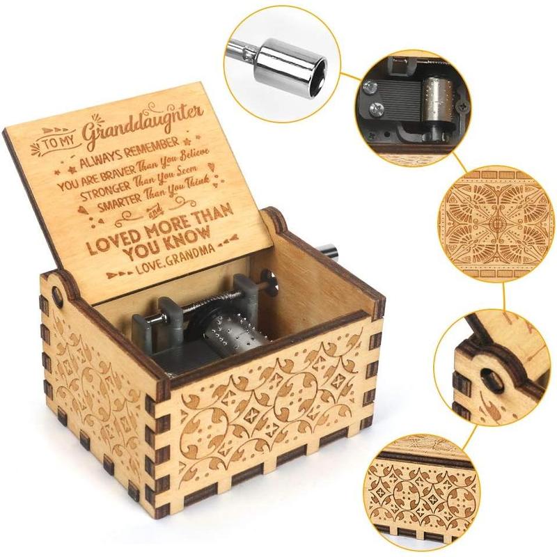 Music Box Hand Crank Engraved Musical Box-U R My Sunshine Mechanism Antique Vintage Personalizable Gift