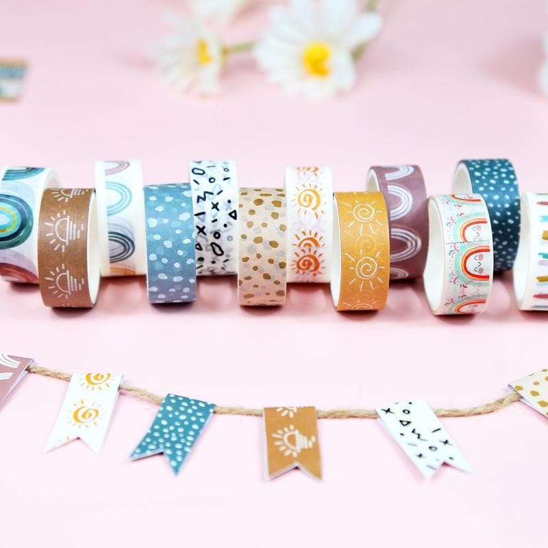 Boho Style Washi Tape Set, 12 Rolls Colorful Decorative Tape, Cute Masking Tape for Journaling, Scrapbooking, DIY Crafts, Planner, Gift Wrapping