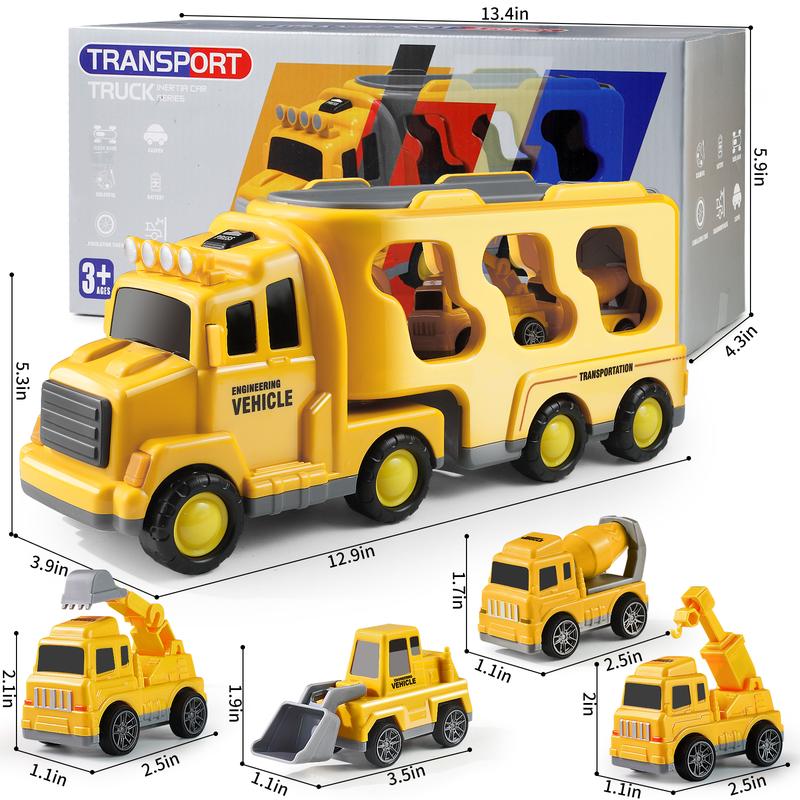 5-in-1 Container Truck Toy, includes four different types of mini cars inside, featuring realistic details and high-quality design