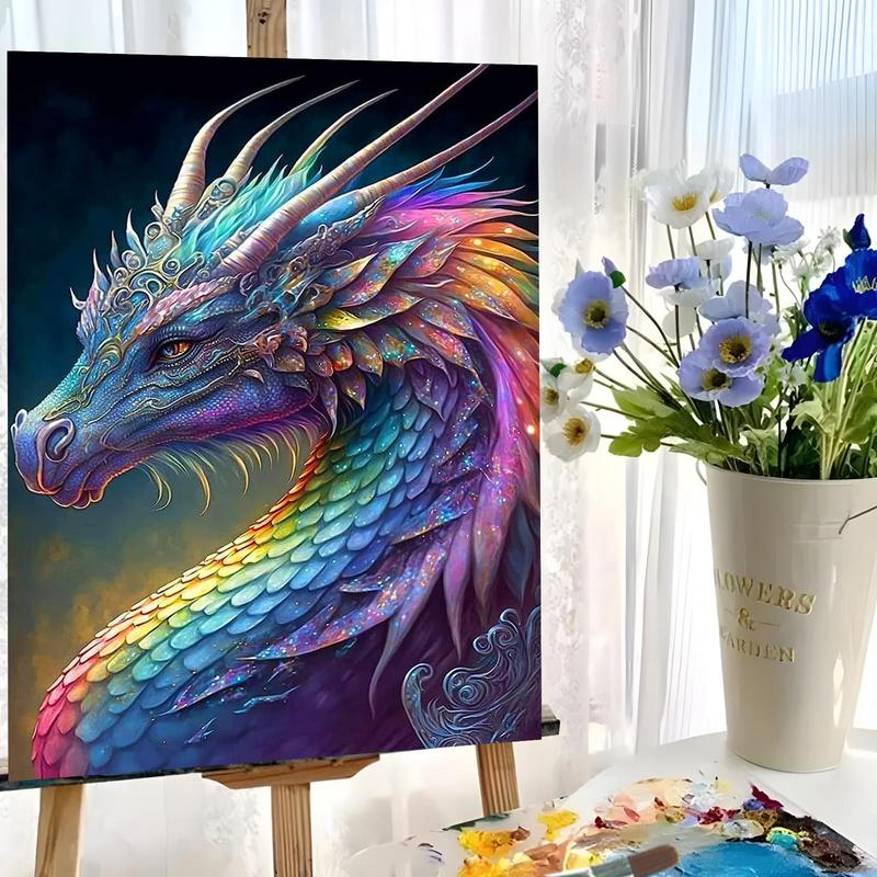 Dragon Pattern Number Painting Kit without Frame, 1 Set DIY Painting Kit with Brush & Paint, Wall Art Decor for Home Living Room Bedroom