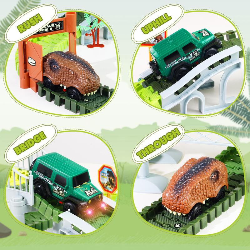 215 Pcs Dinosaur Jurassic Race Track Train Glow In The Dark Playset Toys for Kids - Perfect for Christmas Gifts