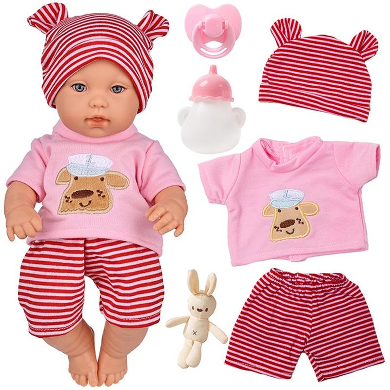 12 Inch Lifelike Newborn Teenager Doll, 1 Set Realistic Faux Doll with Clothes, Pacifier, Bottle, Rabbit Doll, Soft Squeezable Body, Festival Gifts