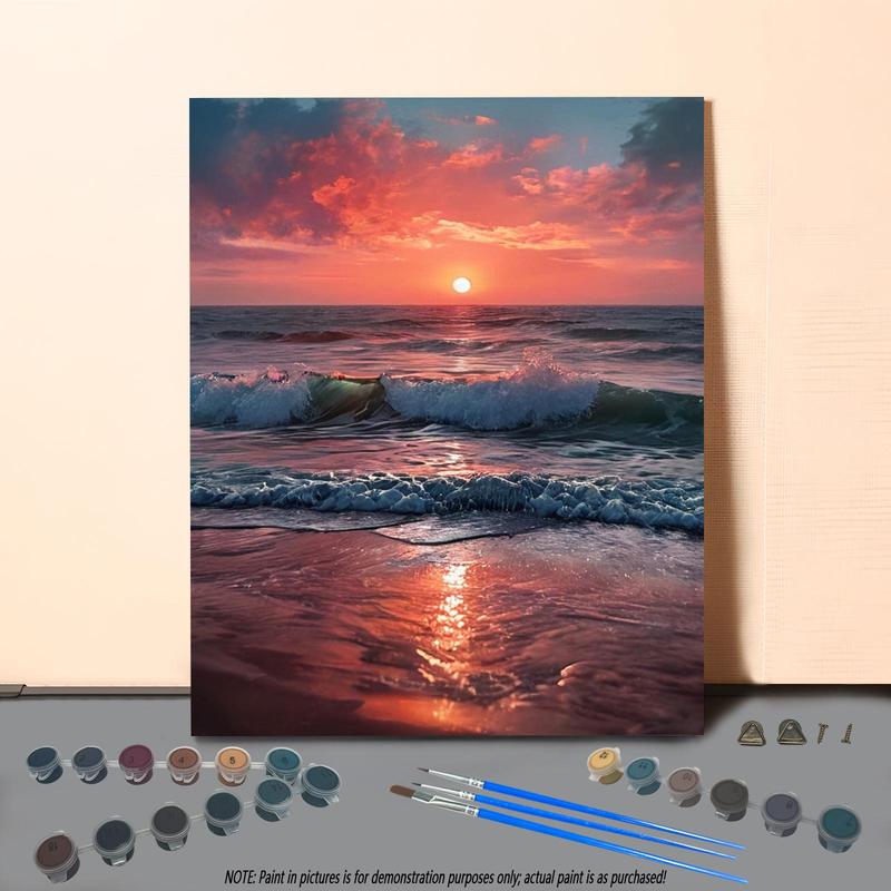 Sea & Sky Pattern Oil Painting Kit without Frame, 1 Set DIY Oil Painting Kit by Numbers with Brush, DIY Painting Supplies for Beginner Adults