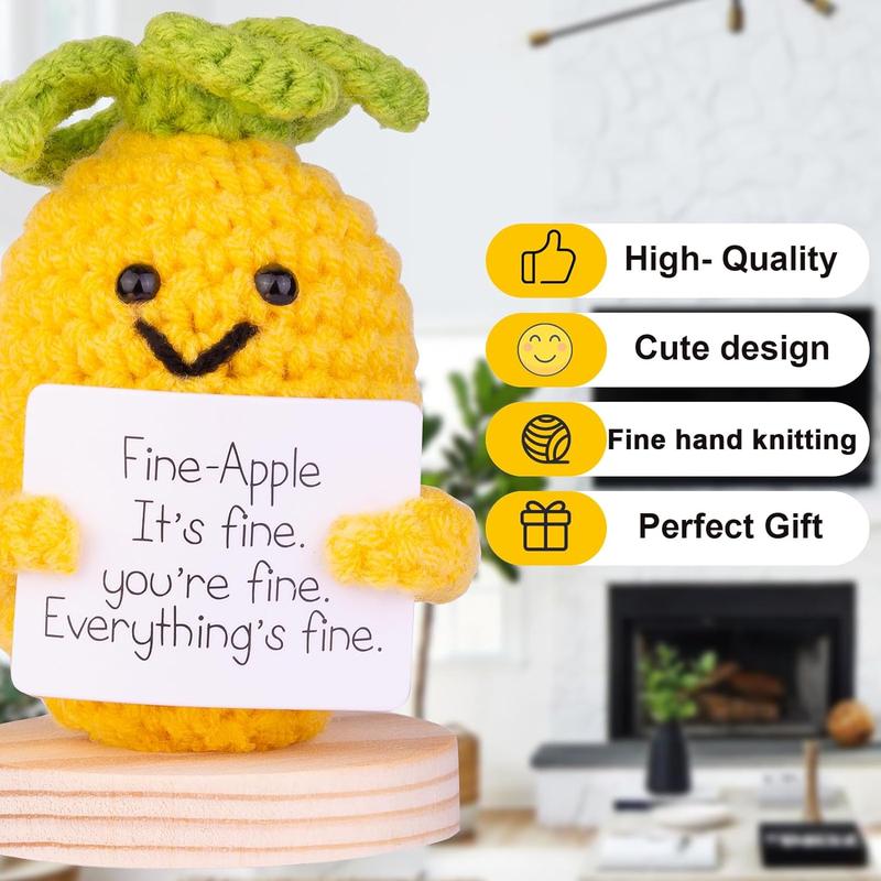 Cute cucumber knitted dolls crocheted emotional support kimchi gifts Handmade potato set with positive card mini decompression desk decoration-fun stress relief toys Creative knitted dolls with positive affirmation cards