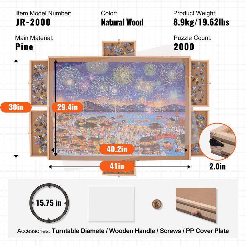 VEVOR 2000 Piece Puzzle Board with 6 Drawers and Cover, 40.2