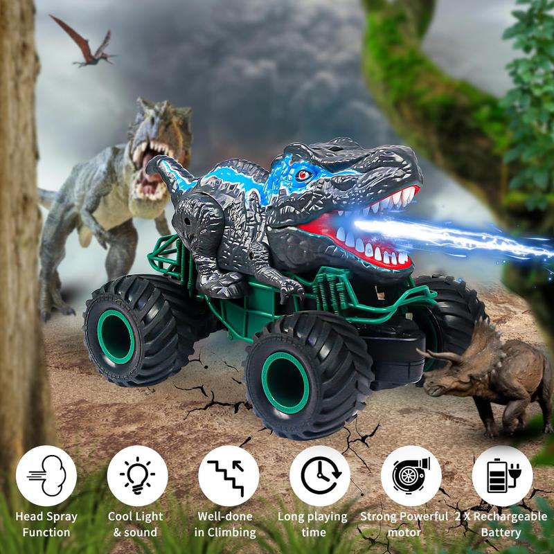 Dinosaur Remote Control Car, 2.4GHz RC Mega Monster Truck Toys for Toddlers, Dinosaur Toys with Light, Sound & Spray, Indoor Outdoor All Terrain Electric Toys for 2 3 4 5 6 7 8-12 Kids Boys