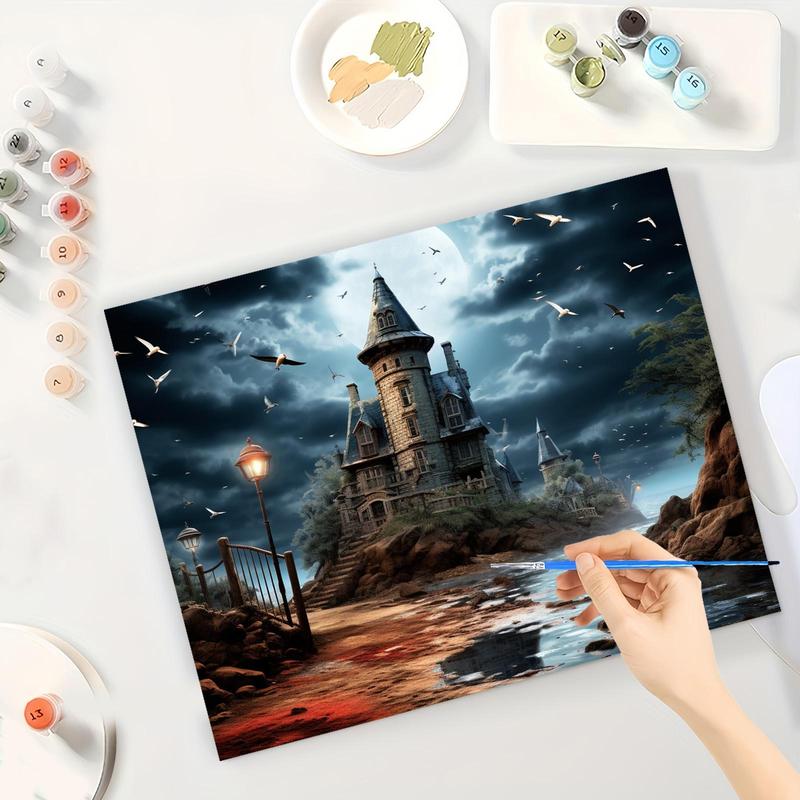 Castle Pattern Frameless DIY Painting By Numbers Kit, 1 Set DIY Paint By Numbers with Paint Brushes & Acrylic Paint, Wall Art Decoration for Home