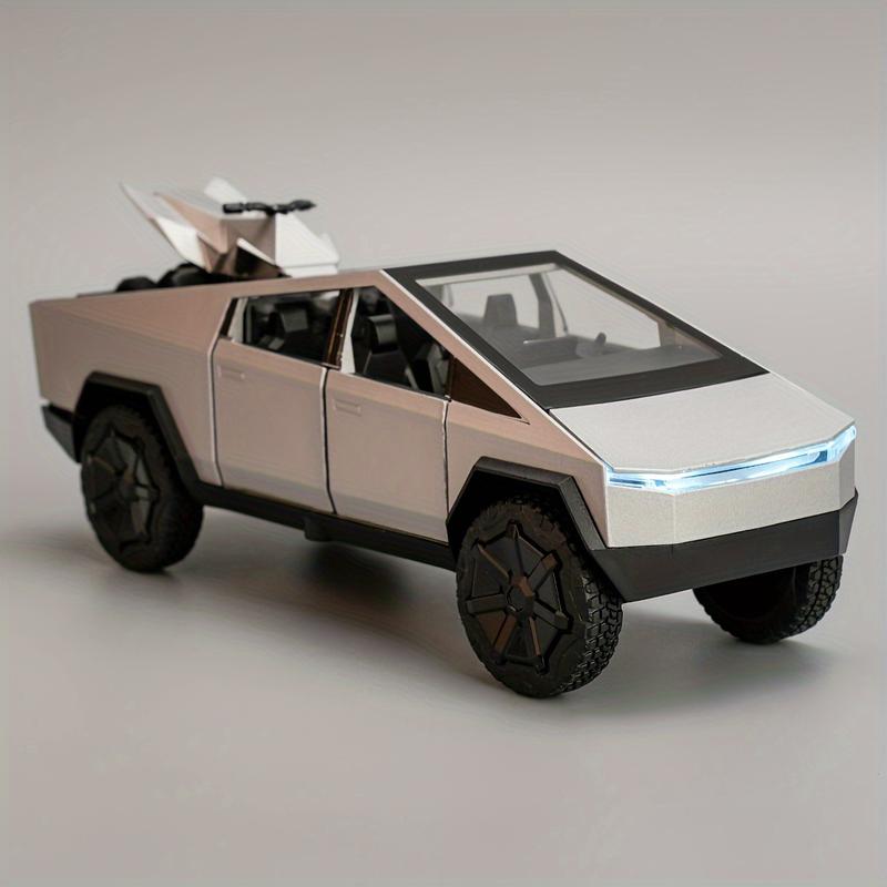 1:32 scale Tesla alloy pickup Cybertruck, toy model with music lights, friction pull back car, collectible for car enthusiasts