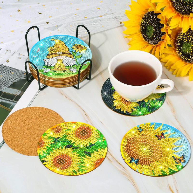 12 Pieces Sunflower Diamond Art Painting Coasters Kit with Holder,  Diamond Art Coasters, DIY Diamond Art Crafts Projects, Diamond Dot Kits for Adults and Beginners Sunflower