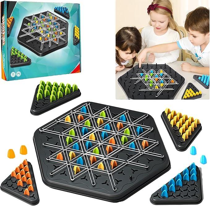 Triggle Triangle Chess Game - Chain Chess,Rubber Band Board Game,1 Set Trigger Rubber Belt Game,Desktop Interactive Game, Fun Table Top Multiplayer Triangle Board Game,2 to 4 Players,Chain Chess Desktop Puzzle Interactive Game Family Party Triangle Chain
