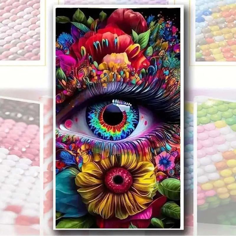 Artificial Diamond Painting Kit, Flower & Eye Pattern DIY Rhinestone Embroidery Set