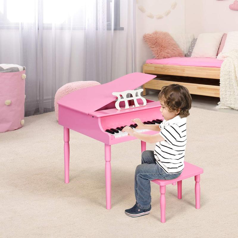 [AffiliateLive] COSTZON Classical Kids Piano, 30 Keys Wood Toy Grand Piano with Music Stand and Bench, Mini Musical Toy for Child, Ideal for Children's Room