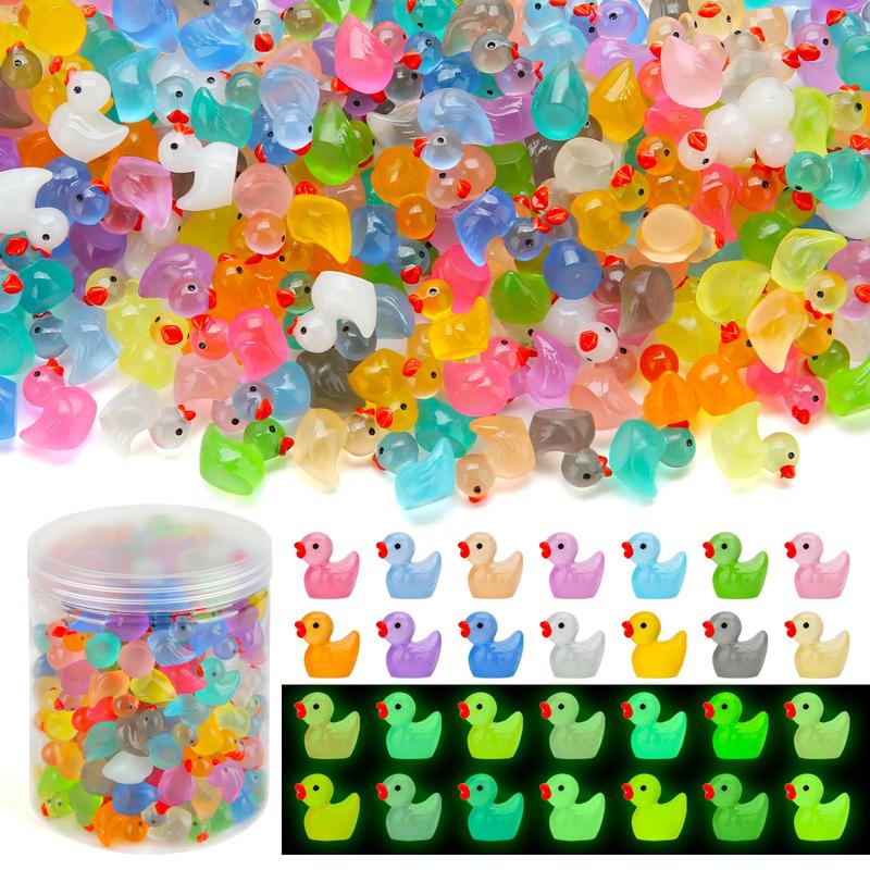 240pcs Luminous Mini Resin Ducks, Tiny Duck Bulk Glow in The Dark Small Plastic Miniature Ducks ， Craft Gifts Party Favors Toys