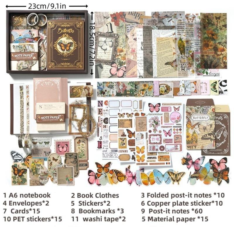 Butterfly Themed Scrapbooking Supplies Set,  Creative Aesthetic Scrapbooking Set for Journal, Scrapbook Decor Paper, Office Stationery & Supplies